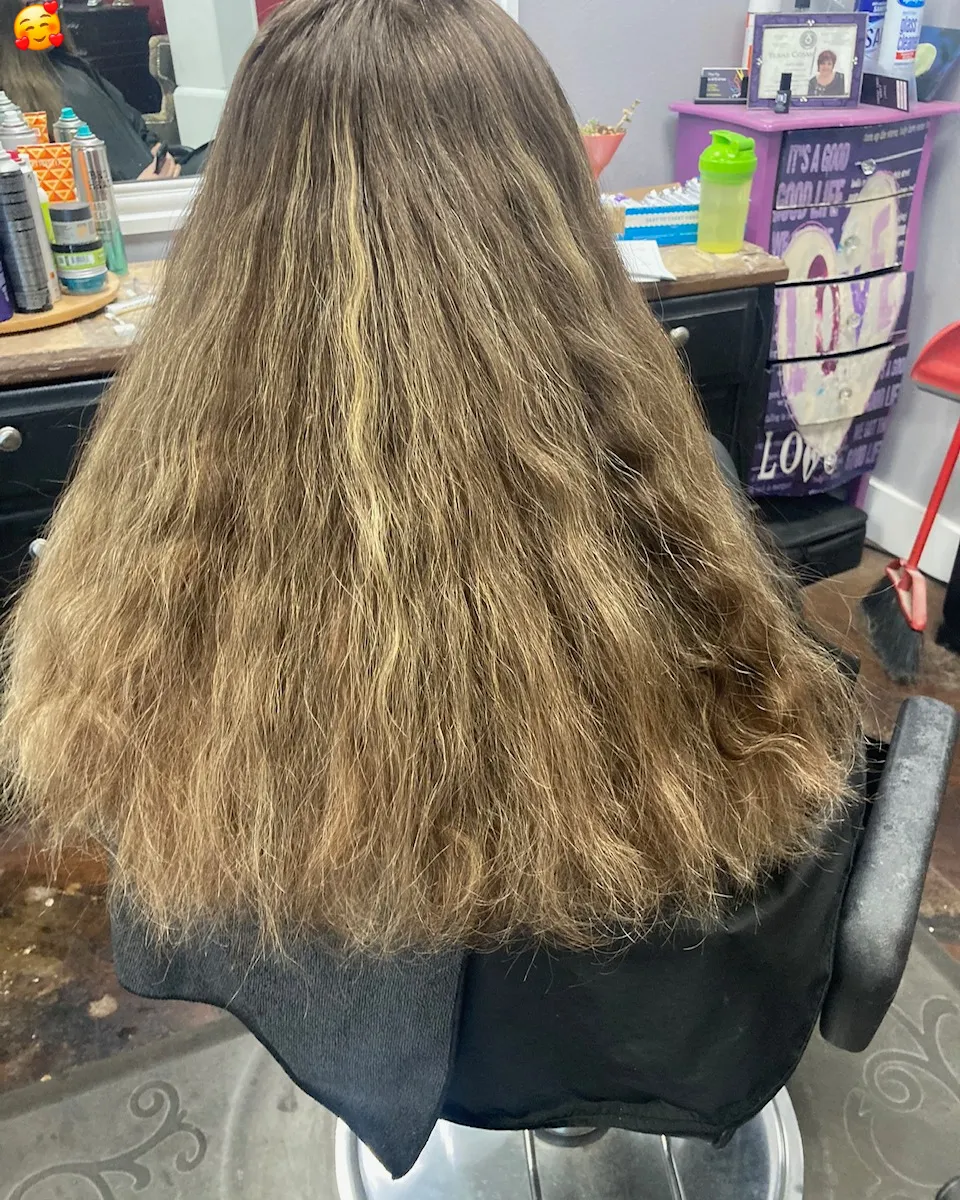 Long brown hair before wine-red full color